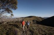 tourists in mountains