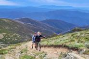 tourists in mountains