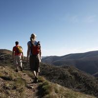 tourists in mountains