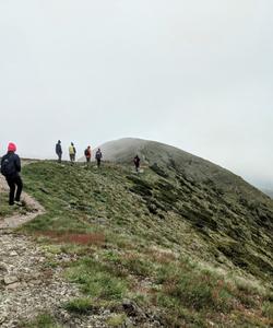tourists in mountains